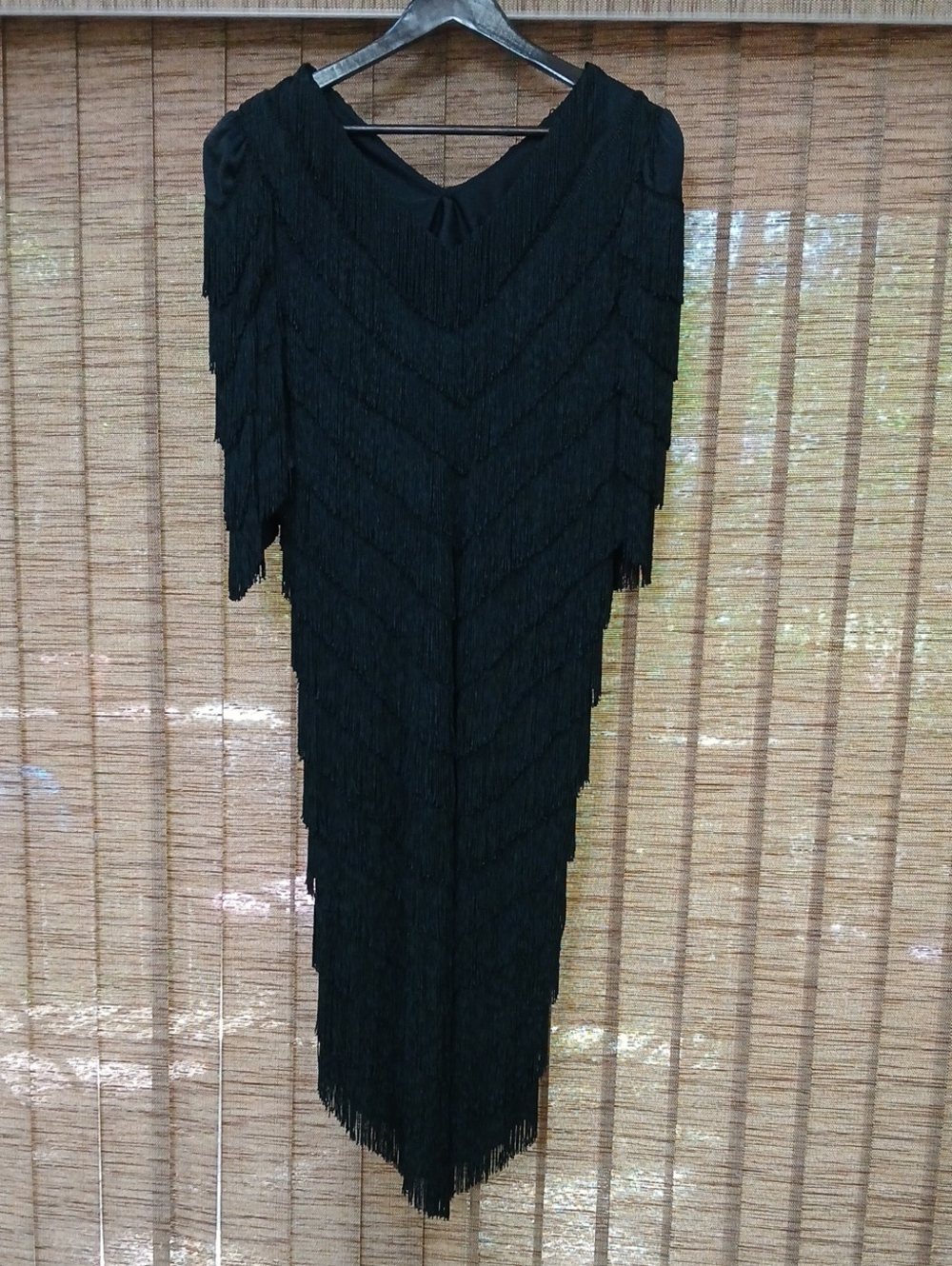 Vintage 80s Does 20s Nightworks Black Chainette Fringe Flapper Cocktail Dress